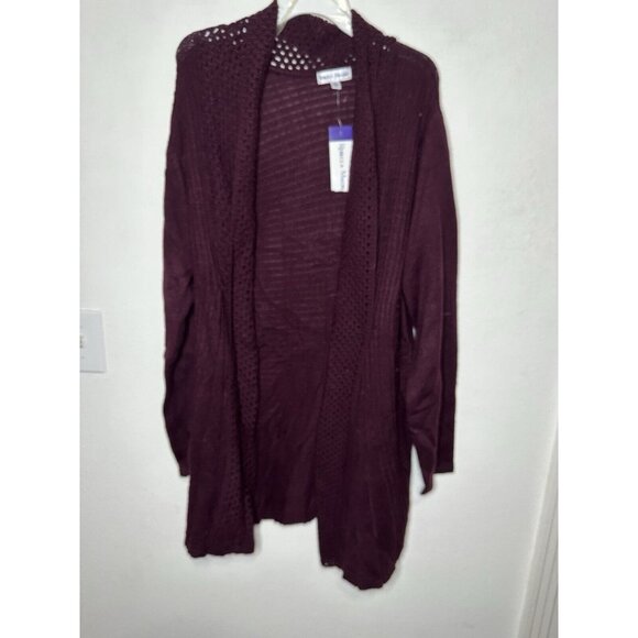 Rebecca Malone Dark Ruby Purple Knit Longline Cardigan Sweater Size XL - Picture 1 of 9
